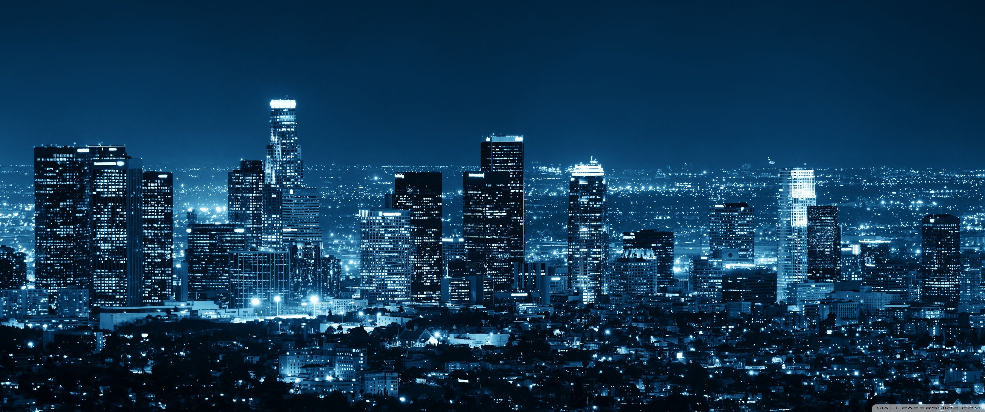 3440x1440 Blue City Night Lights 4K UHD Wallpaper for UltraHD Desktop and TV : Widescreen and UltraWide Display : Dual and Triple Monitor : Smartphone and Tablet Devices