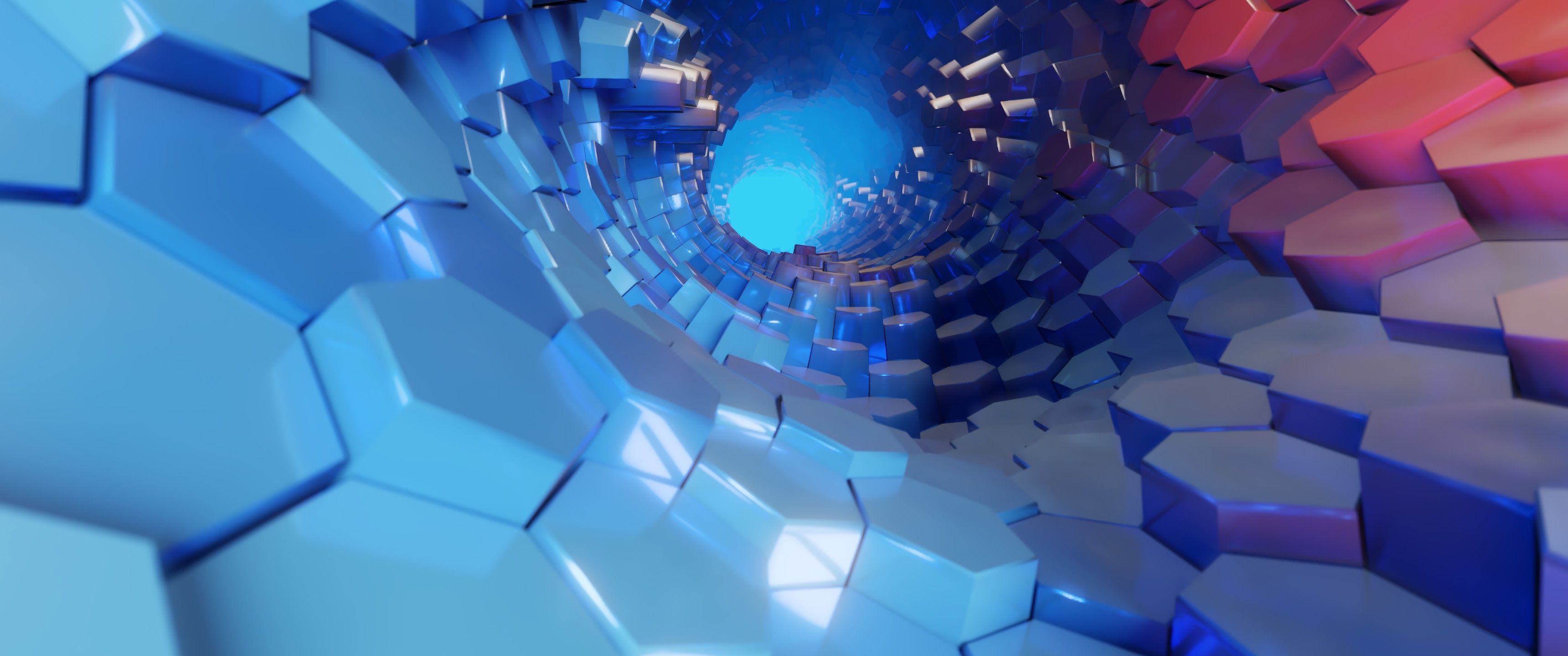 3440x1440 Hexagon 3D Blue Abstract 4K Wallpaper HD