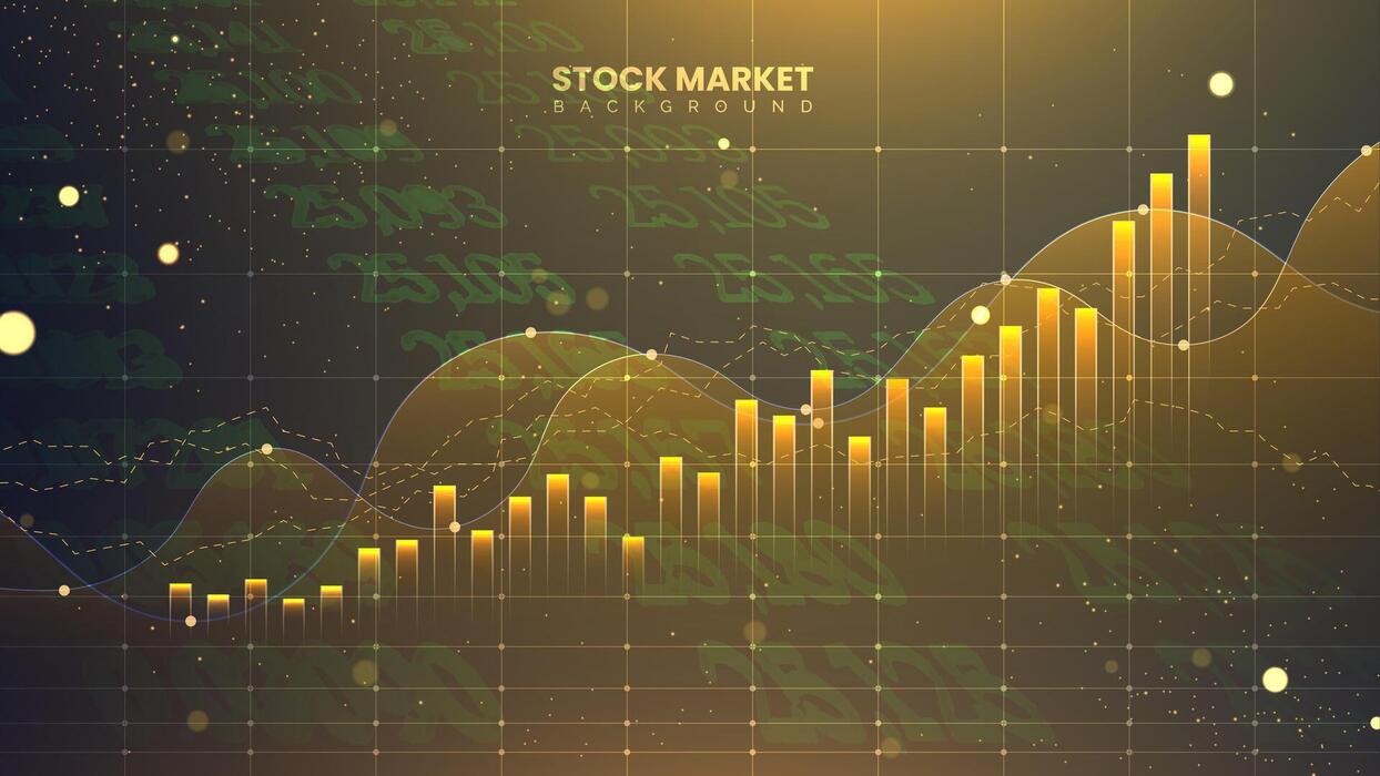 1244x700 The stock market graph is in gold color for business investment illustration. Futuristic financial trading chart. Economic information growth background