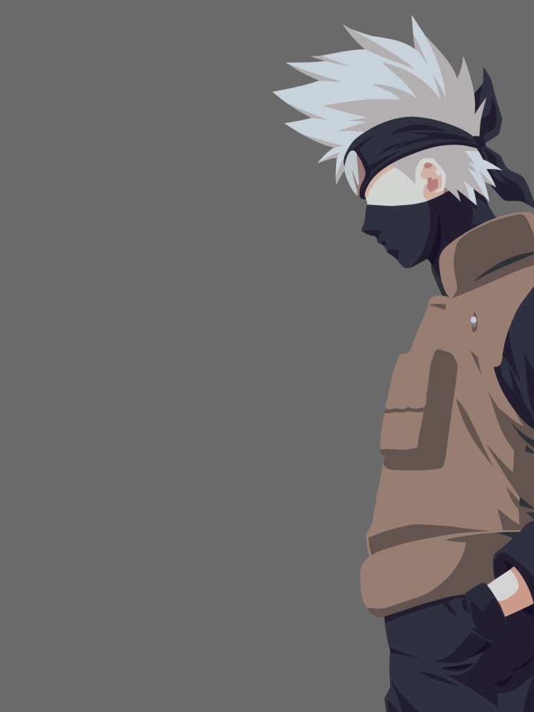 768x1024 Kakashi Hatake Wallpaper 4K, Minimalist, Grey, Naruto, Simple