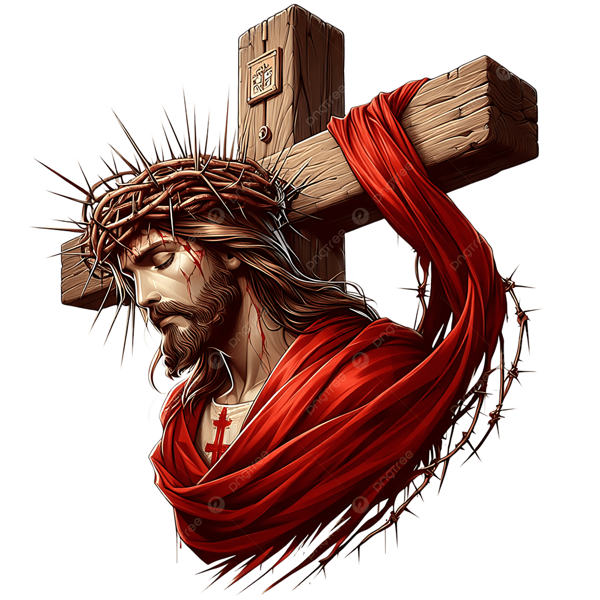2500x2500 Close Up Of Jesus With Crown Thorns On The Cross, Detailed Image, Jesus On The Cross, Red Cloth PNG Transparent Image and Clipart for Free Download