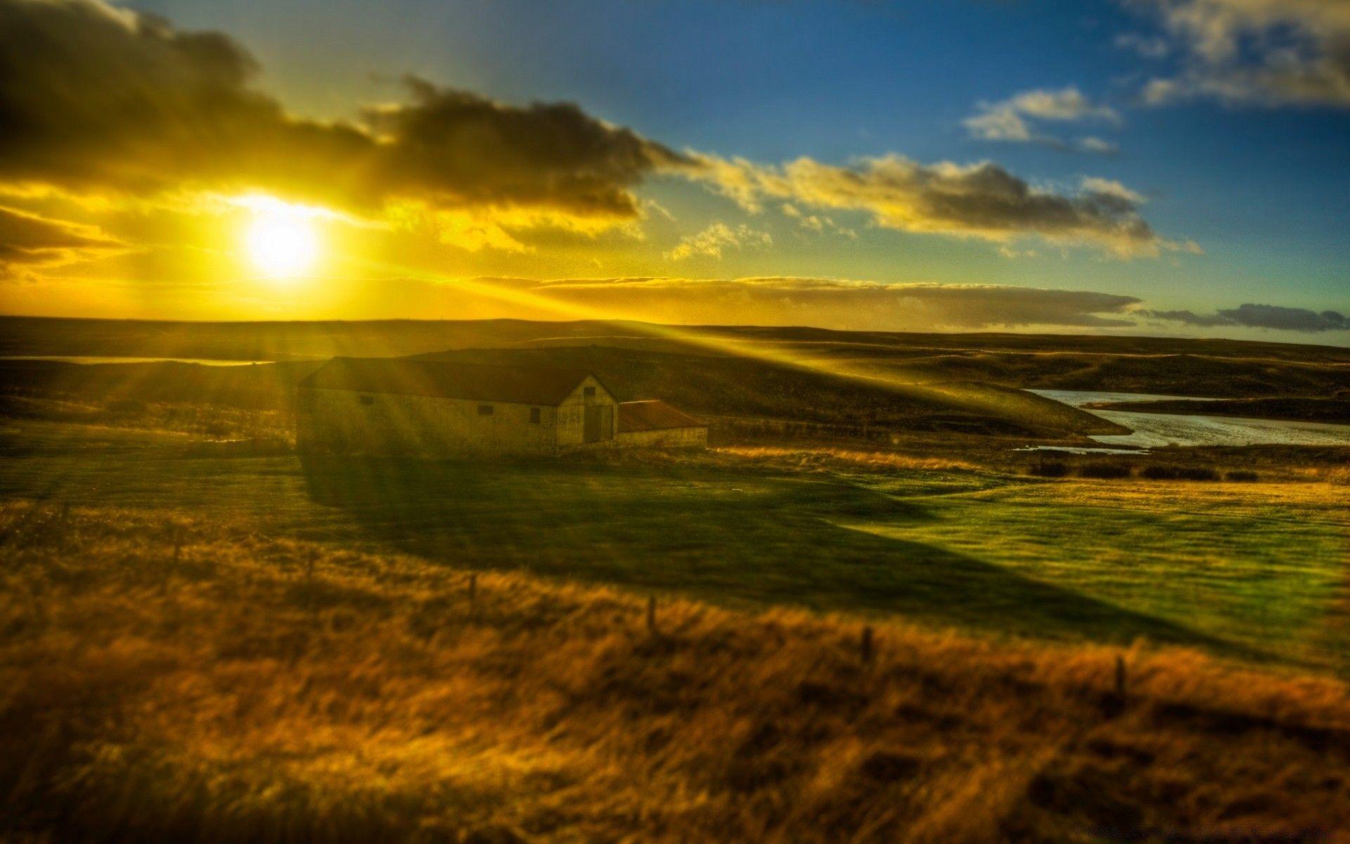 1920x1200 The Setting Sun and the Farm