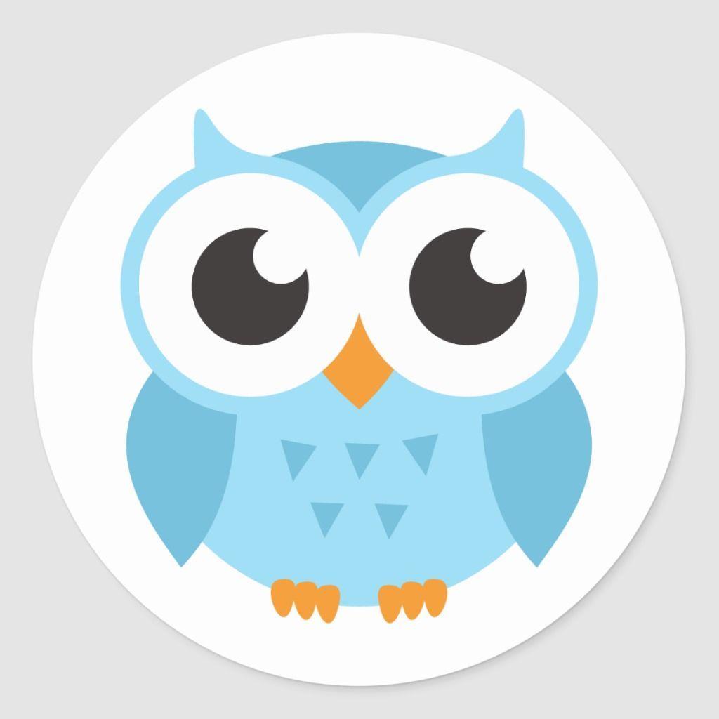 1024x1024 Cute blue cartoon baby owl classic round sticker. Zazzle.com. Baby owls, Baby cartoon, Owl cartoon