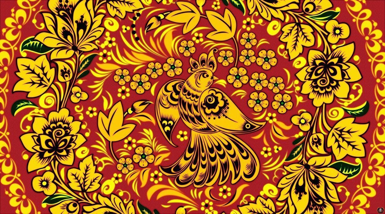 1280x711 Desktop Wallpaper bird Texture Russian Khokhloma Flowers