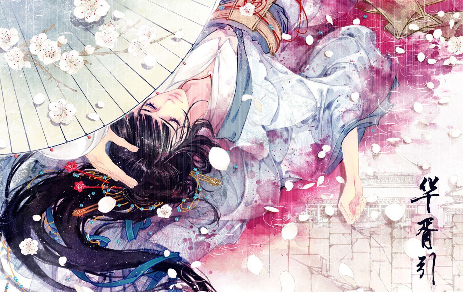 1920x1211 Anime Original Oriental Asian Umbrella Blossom Wallpaper. ภาพวาด, ภาพ, อะนิเมะ