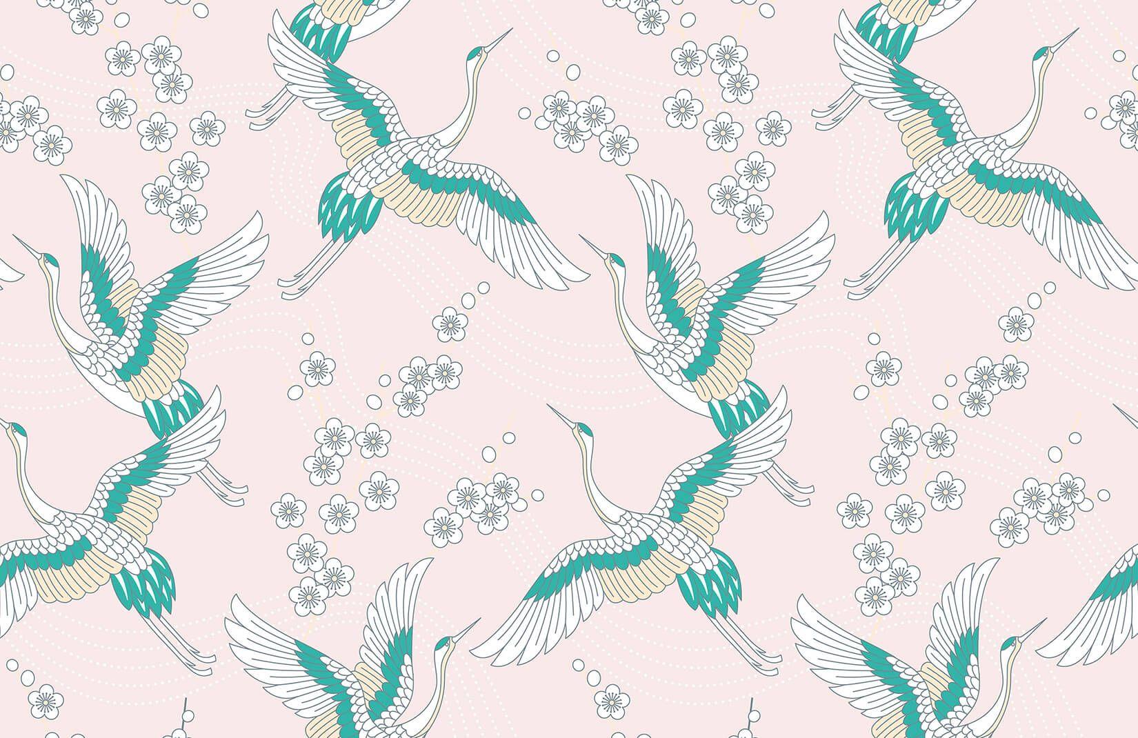 1650x1070 Green Cranes Oriental Wallpaper Mural