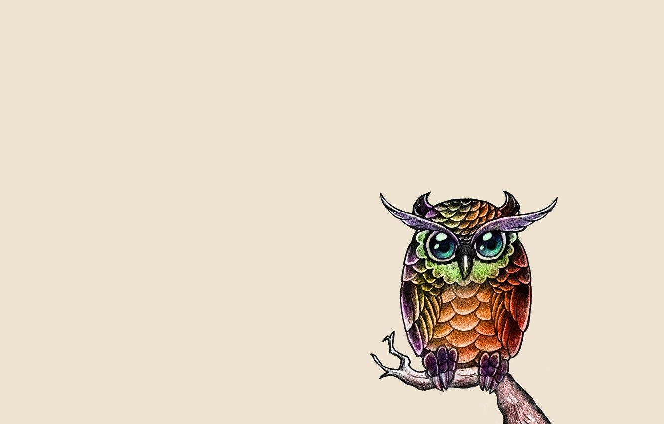 1332x850 Wallpaper owl, bird, paint, minimalism, branch, painting, owl image for desktop, section минимализм