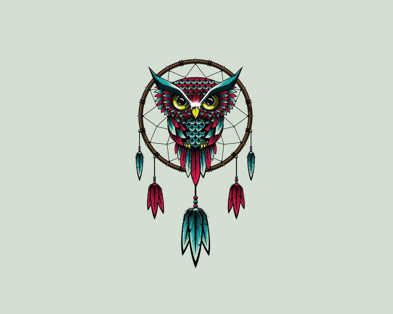 1280x1024 Download wallpaper 1280x1024 owl, bird, dreamcatcher, art standard 5:4 HD background