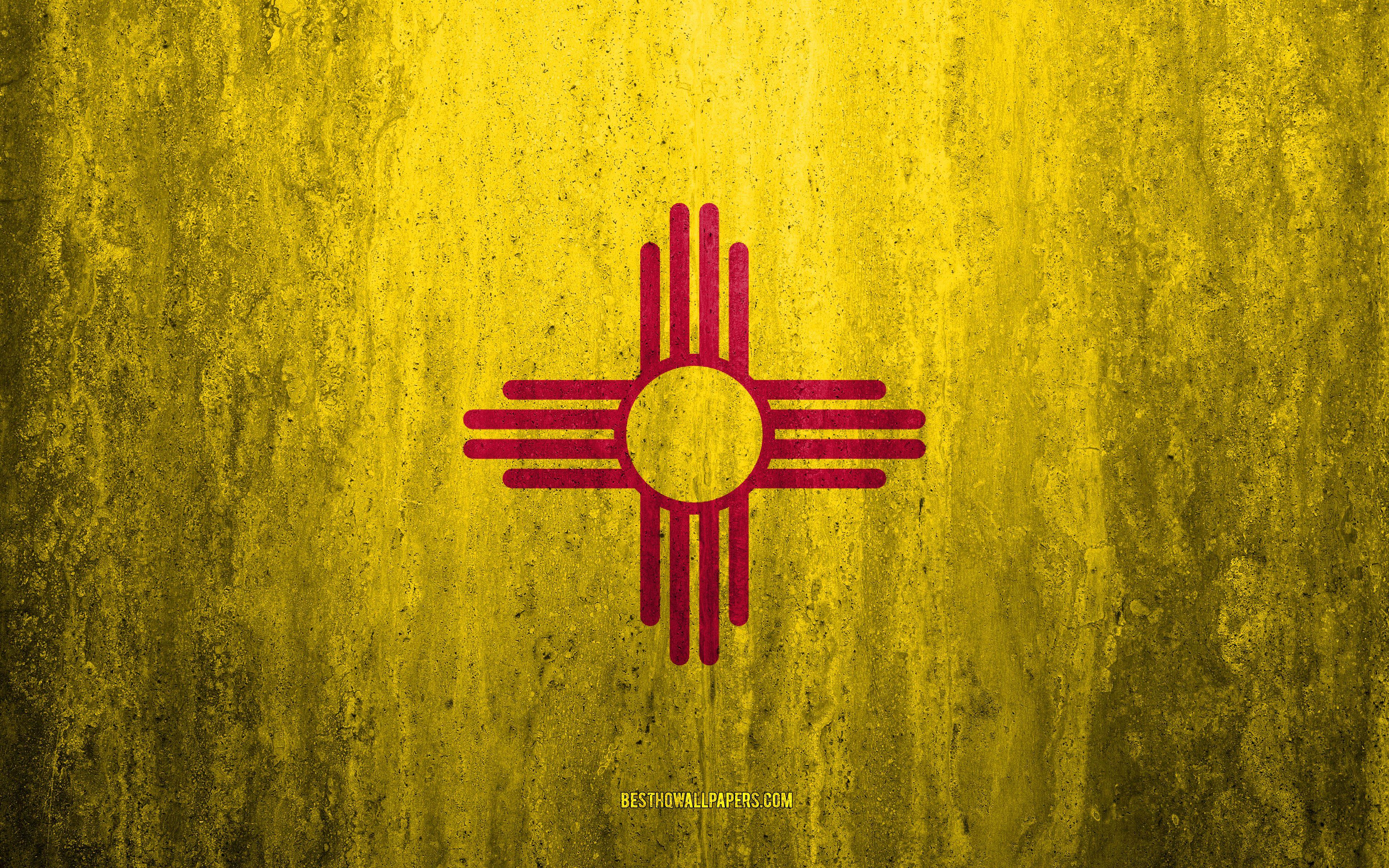 3840x2400 Download wallpaper Flag of New Mexico, 4k, stone background, American state, grunge flag, New Mexico flag, USA, grunge art, New Mexico, flags of US states for desktop with resolution 3840x2400. High Quality
