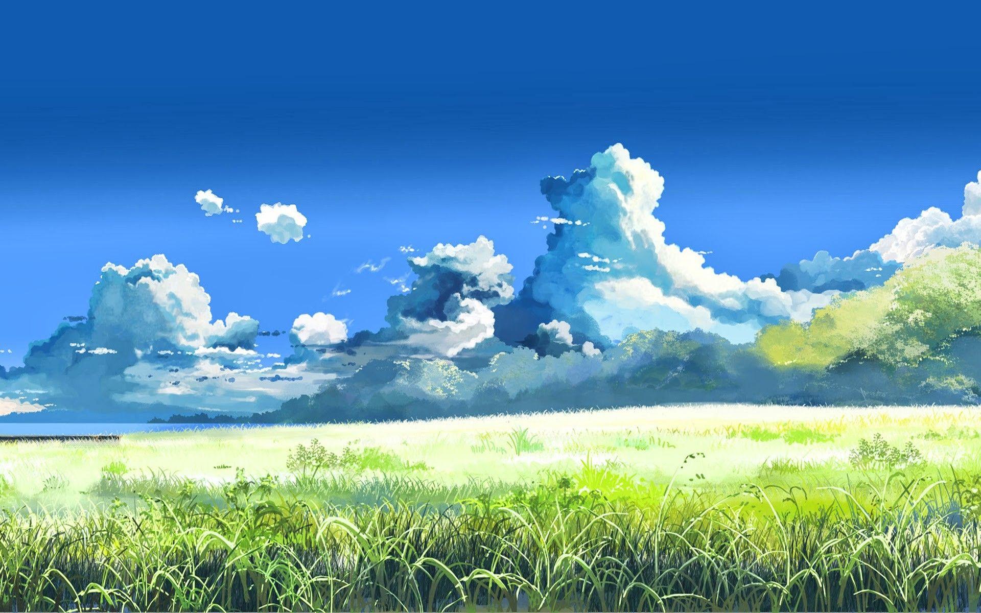 1920x1200 #Makoto Shinkai, #artwork, Centimeters Per Second, #field, #landscape, #clouds, #colorful, #anime, #sky wallpaper. Mocah.org HD Desktop Wallpaper