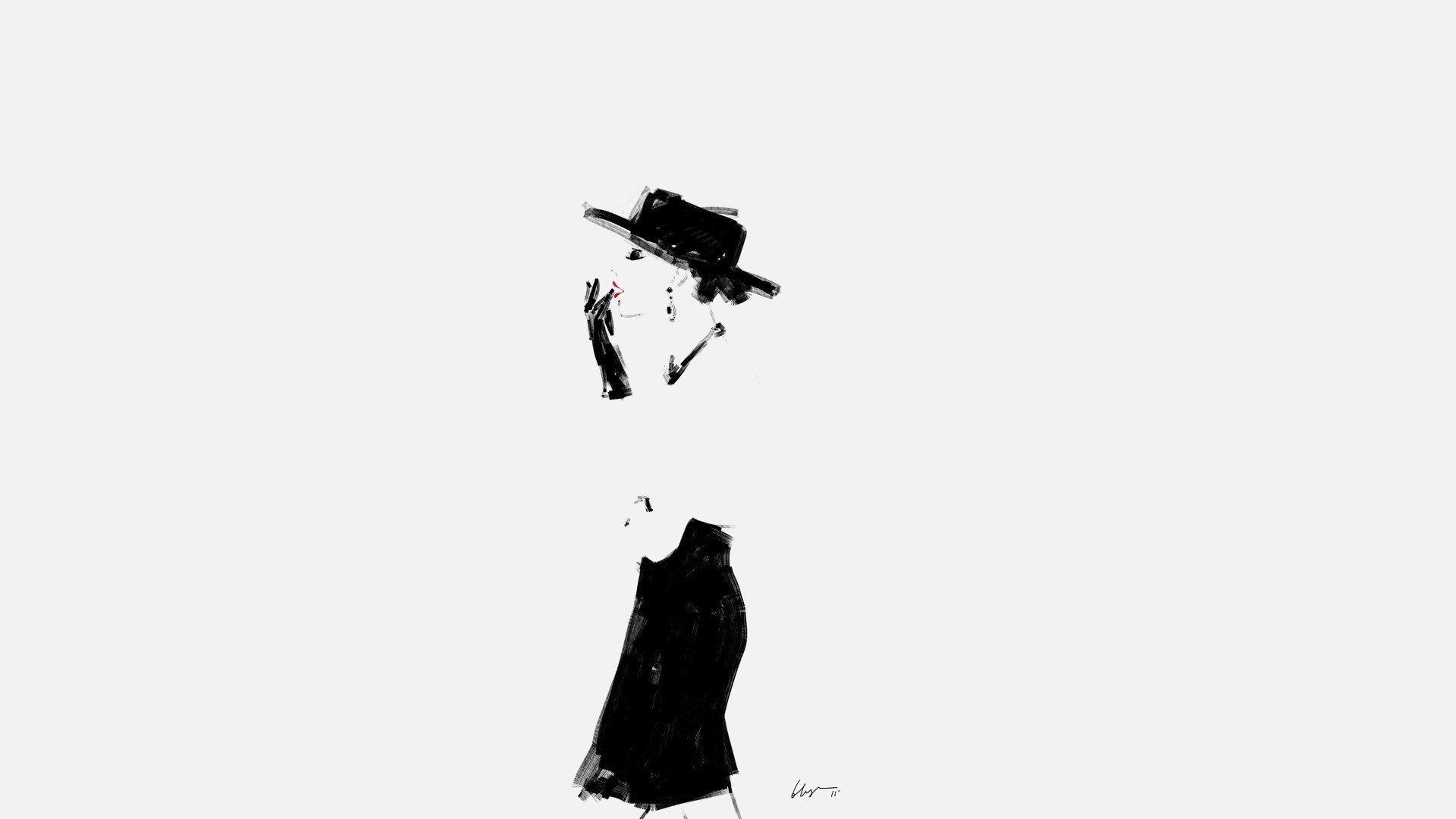 1920x1080 Women white vintage vectors .