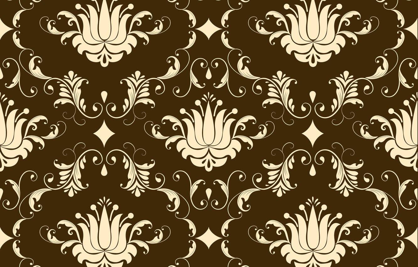1332x850 Wallpaper background, brown, ornament, style, vintage, beige, ornament, seamless, victorian image for desktop, section текстуры