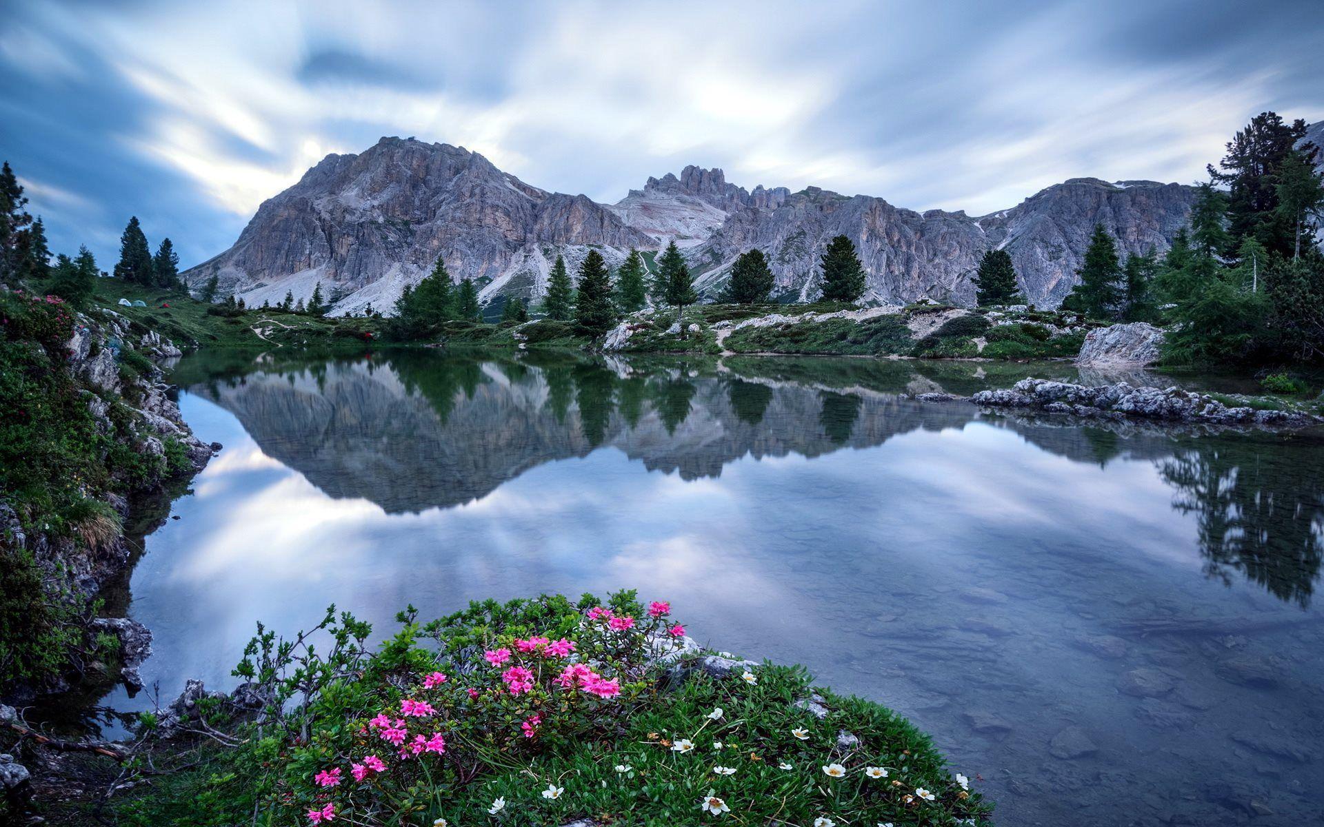 1920x1200 Download wallpaper flowers, cloudy weather, evening, gori, mountains, mountain lake, pokhara weather for desktop with resolution 1920x1200. High Quality HD picture wallpaper