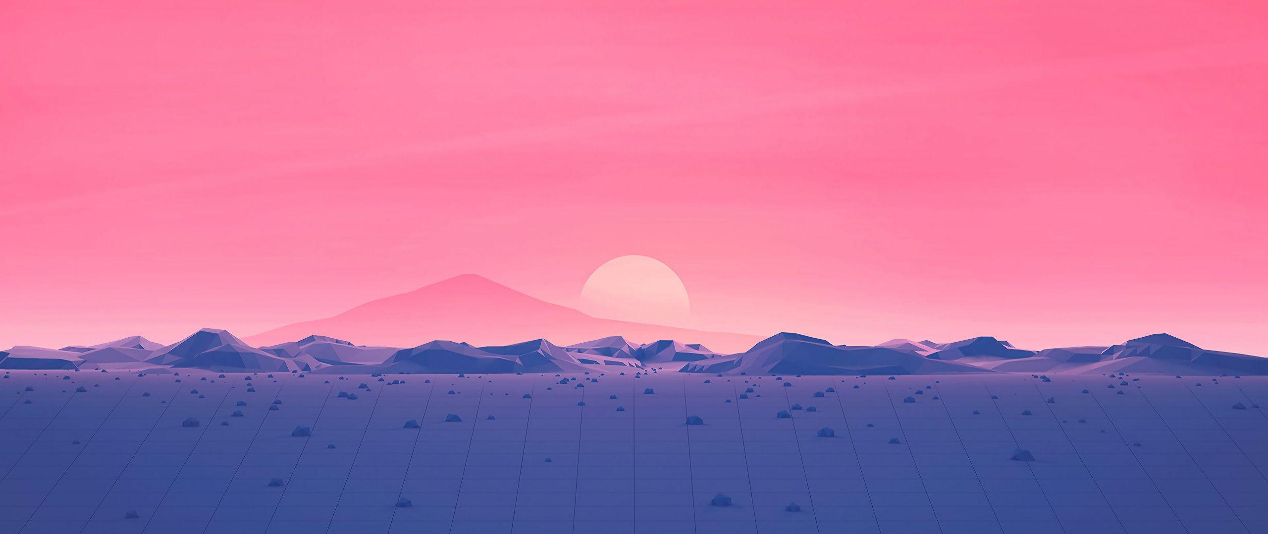 2560x1080 Mountains, Landscape, Retro Wave, Low Poly, Digital Poly Sunrise Wallpaper & Background Download