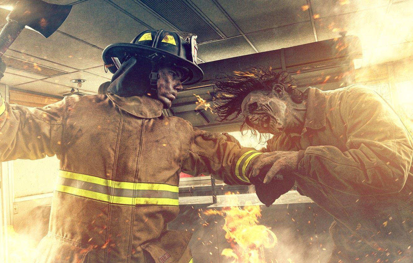 1332x850 Wallpaper fire, fire, fight, Zombie VS Firefighter image for desktop, section ситуации