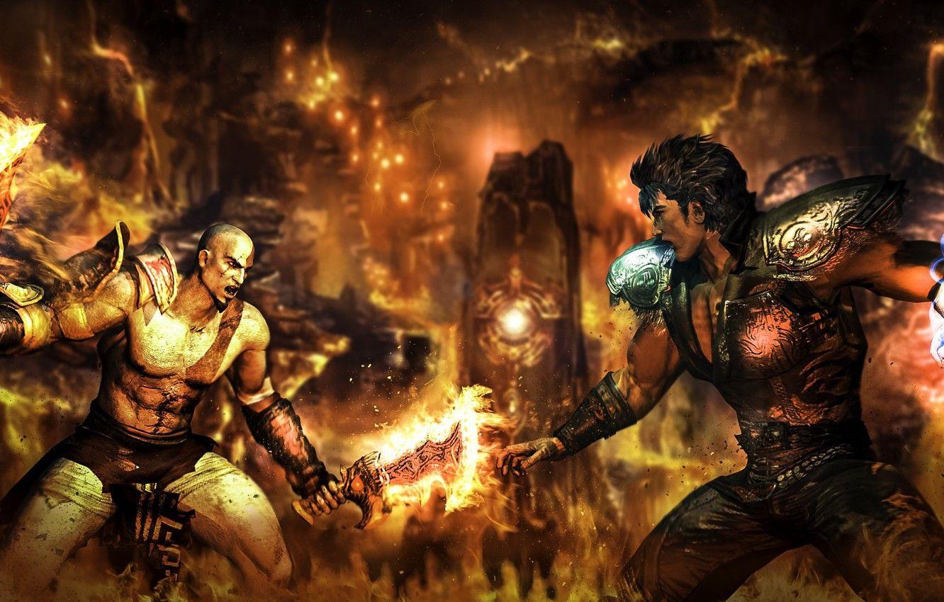 1332x850 Wallpaper game, Kratos, God of War, anime, spartan, strong, blade of chaos, god slayer, ghost of sparta, GoW, by ken Hokuto no Ken, Kenshiro image for desktop, section игры