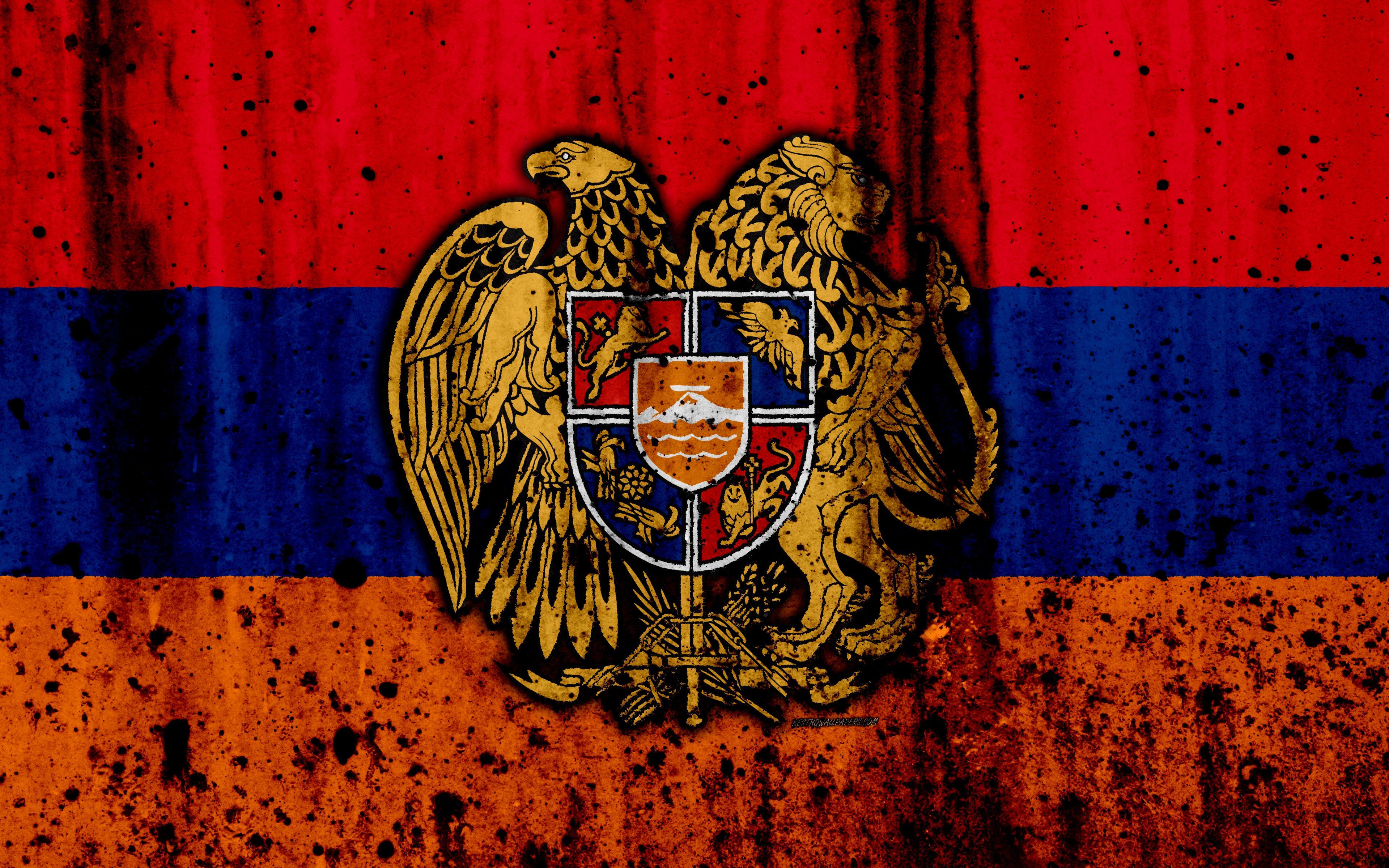 3840x2400 Download wallpaper Armenian flag, 4k, grunge, Asia, flag of Armenia, national symbols, Armenia, Armenian coat of arms, national flag for desktop with resolution 3840x2400. High Quality HD picture wallpaper