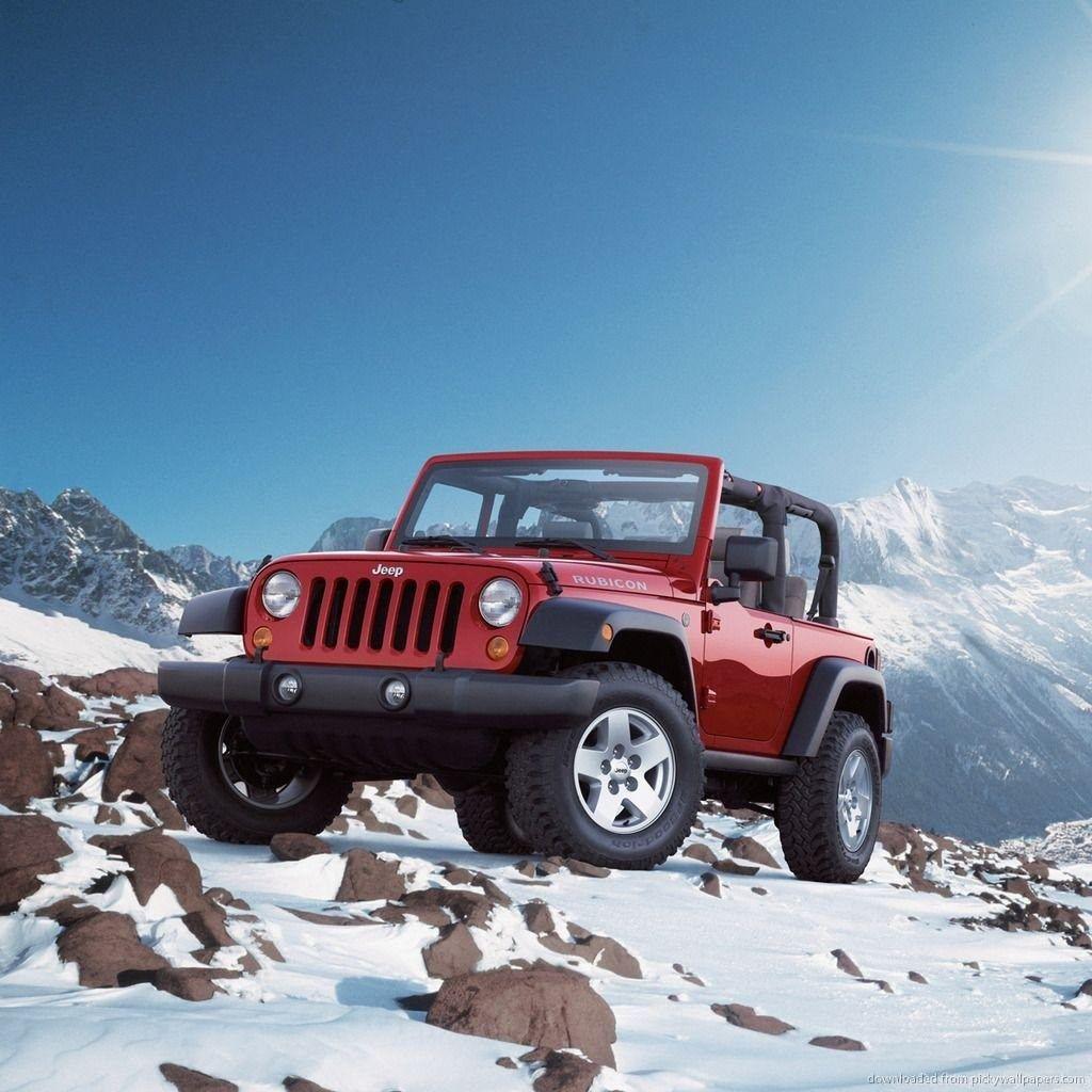 1024x1024 Download Red Jeep Wrangler In Snowy Mountains Wallpaper For iPad 2 Desktop Background