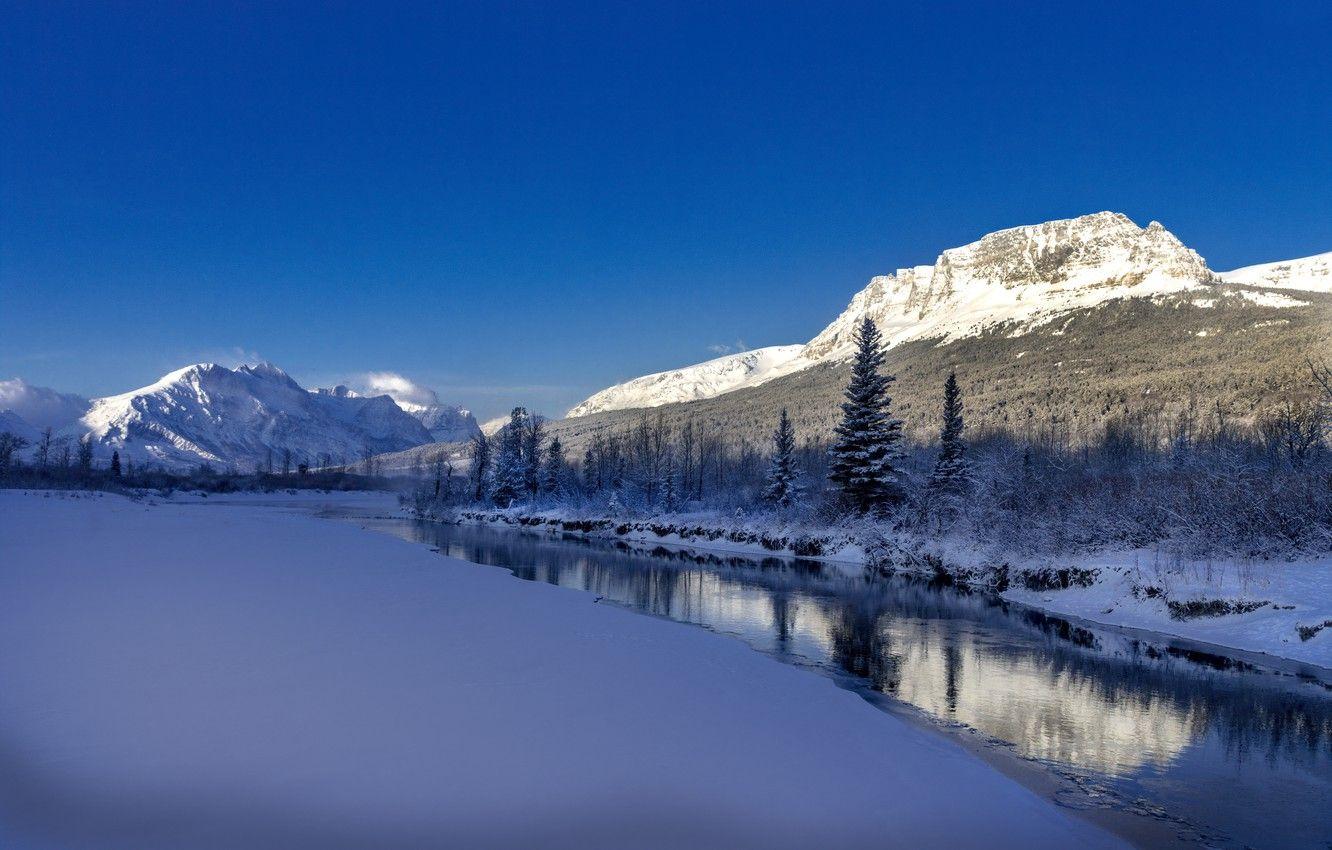 1332x850 Wallpaper Winter, Snow, Mountains, River, Montana, Glacier National Park, Rocky Mountains, Montana, Glacier National Park, Rocky Mountains, St Mary River, River St Mary, Mountain Singleshot, Single Shot Mountain Image For Desktop, Section пейзажи