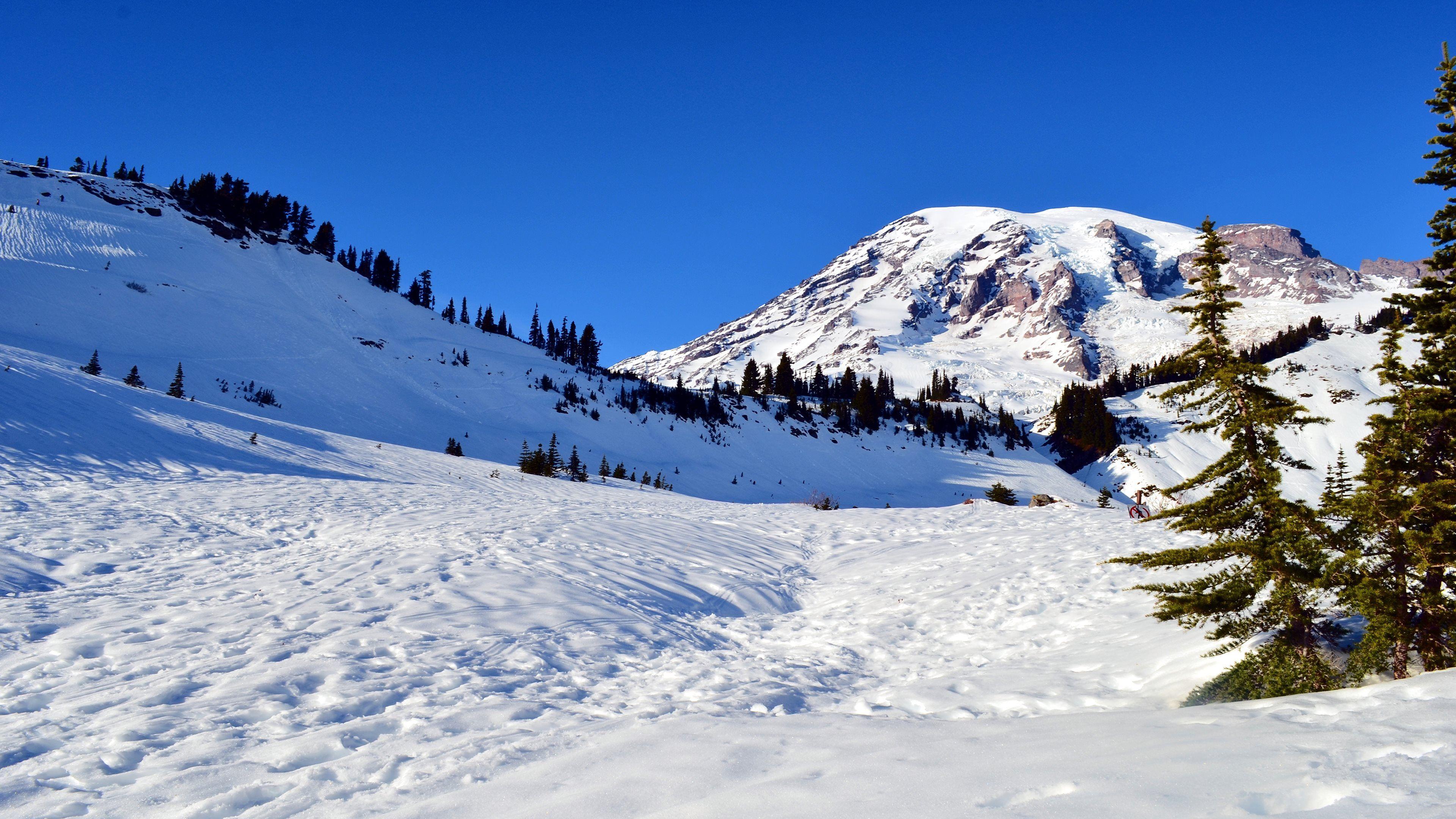 3840x2160 Winter HD Background Mt Rainier