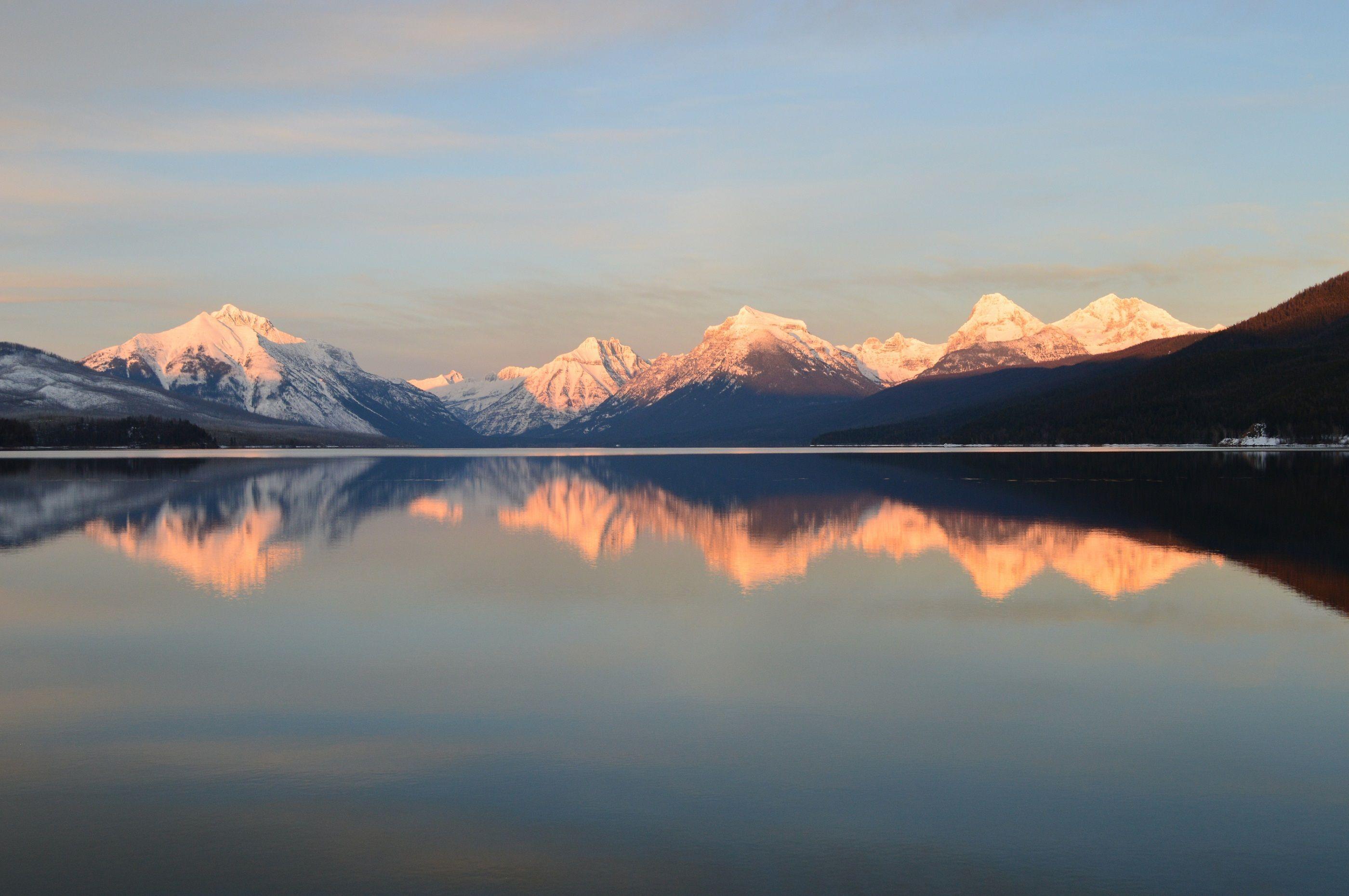 2800x1861 Glacier National Park Lake Mcdonald Montana Mountain Nature Reflection Snow Usa Wilderness Winter Wallpaper:2800x1861