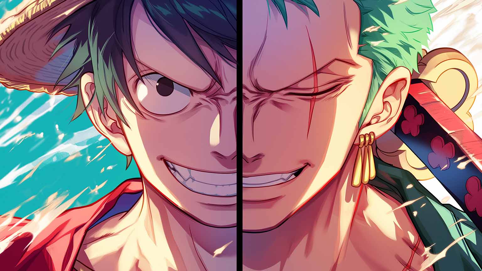 1536x864 Monkey D. Luffy & Roronoa Zoro Dual Desktop Wallpaper 4K