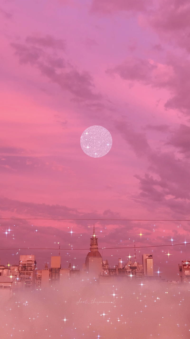 800x1422 Pink hour magic, Pink, Tumblr, aesthetics, buildings, city, dream, dreamy, full moon, HD phone wallpaper