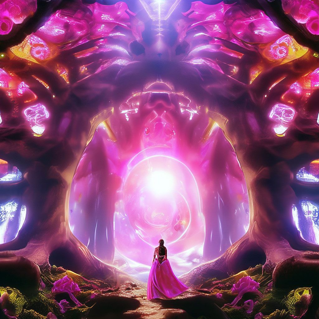 1024x1024 Fairy Tale World, Big Pink Magic Portal To Another Universe, Big Oak, Fairy