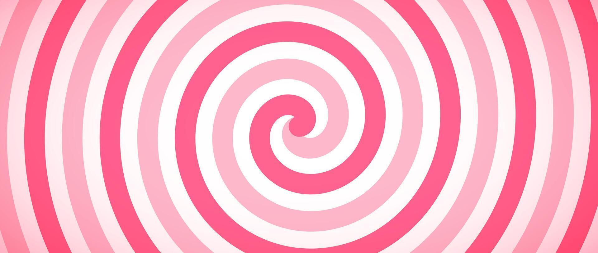 1920x815 Candy color spiral background. Pink rotating swirl pattern wallpaper. Cute spinning line vortex for banner, poster, flyer, booklet. Sweet cartoon twist or whirlpool. Ice cream backdrop