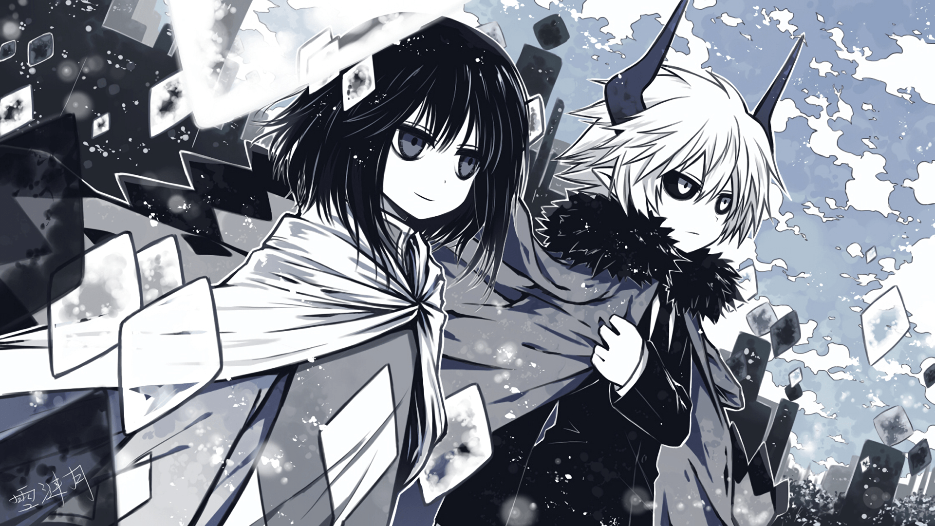 1920x1080 The Gray Garden Anime HD Wallpaper: Mystical Shadows in Monochrome by Xue Lian Yuex1080