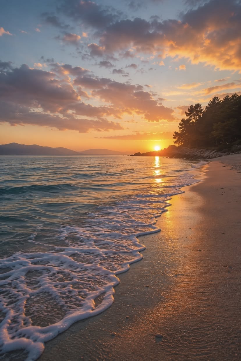 828x1239 Xiaomi Pad 8 Keyboard The Sun Is Setting Over The Water At The Beach With Waves