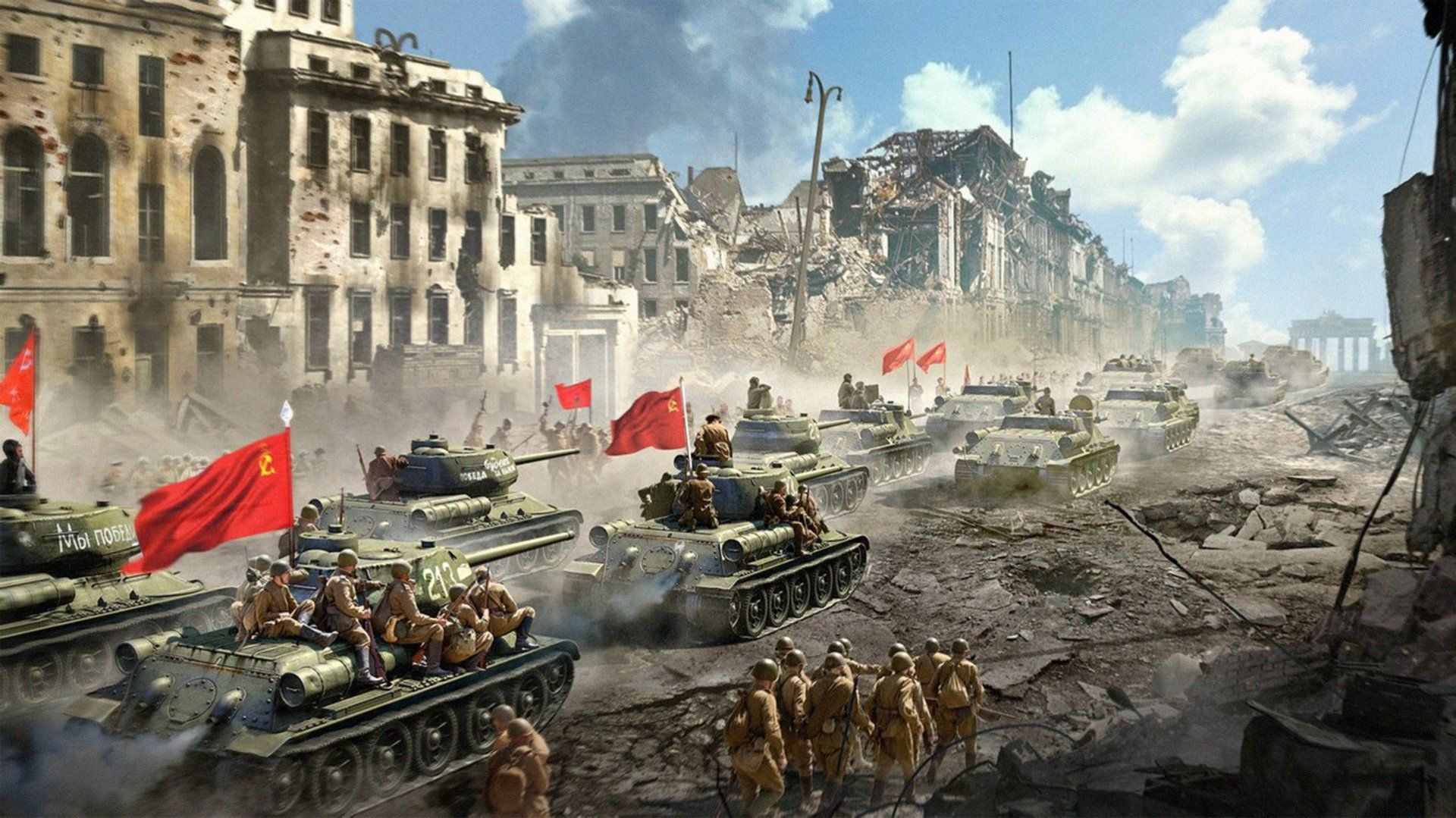 1920x1079 WWII Russian Tanks in Ruins HD Wallpaperx1080