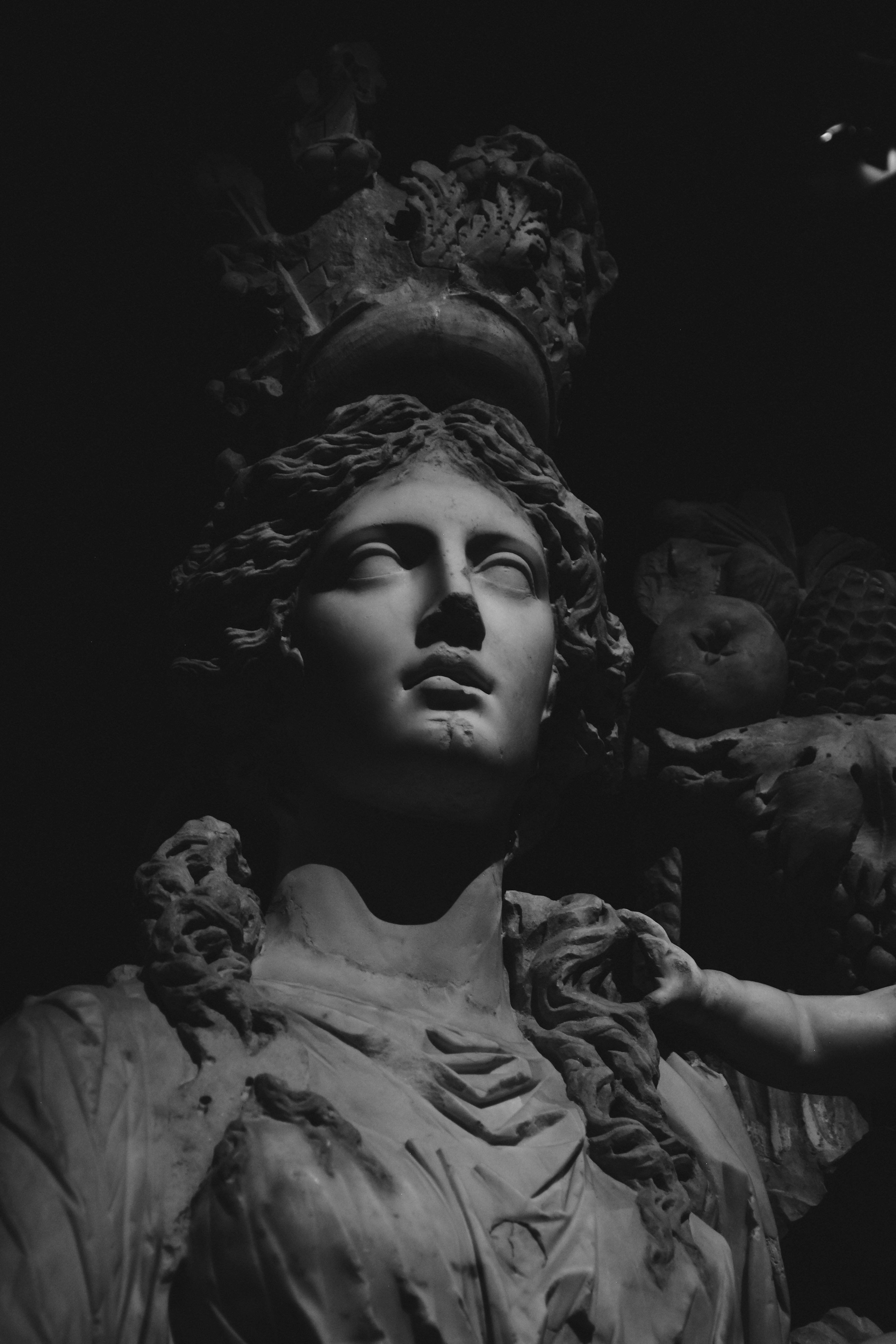 3000x4500 A black and white photo of a statue of a woman photo