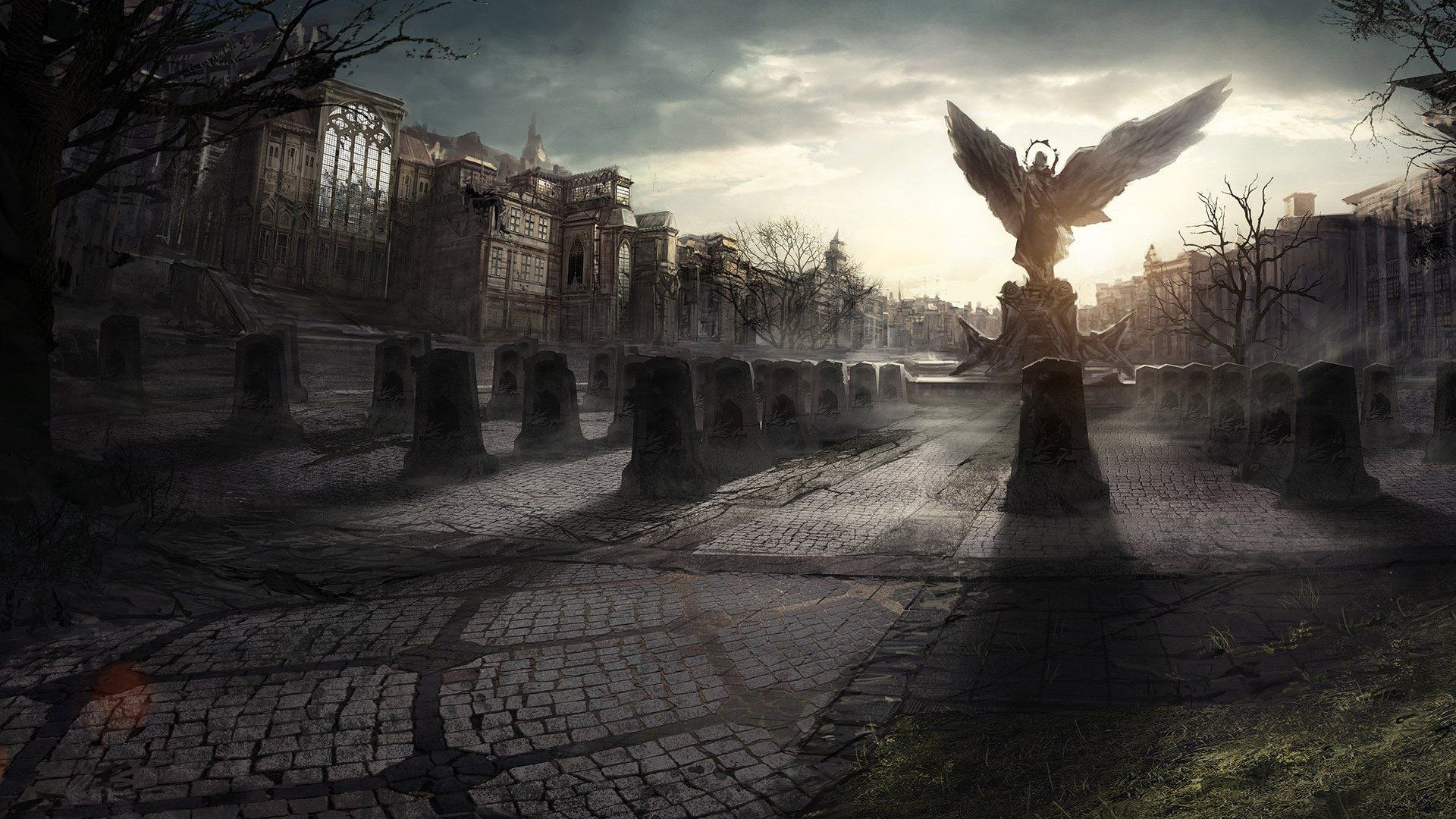 1920x1080 Dark Angel Statue in Cemetery Wallpaperx1080
