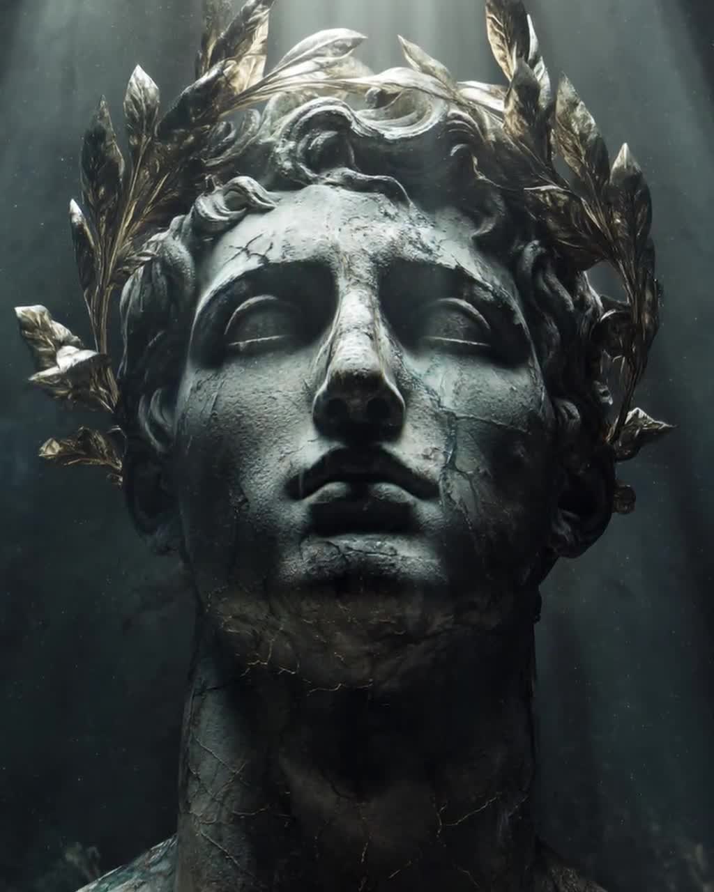 1024x1280 Dark Academia Bust Art Print, Greco Roman Sculpture Poster, Antique Marble Head With Laurel Crown