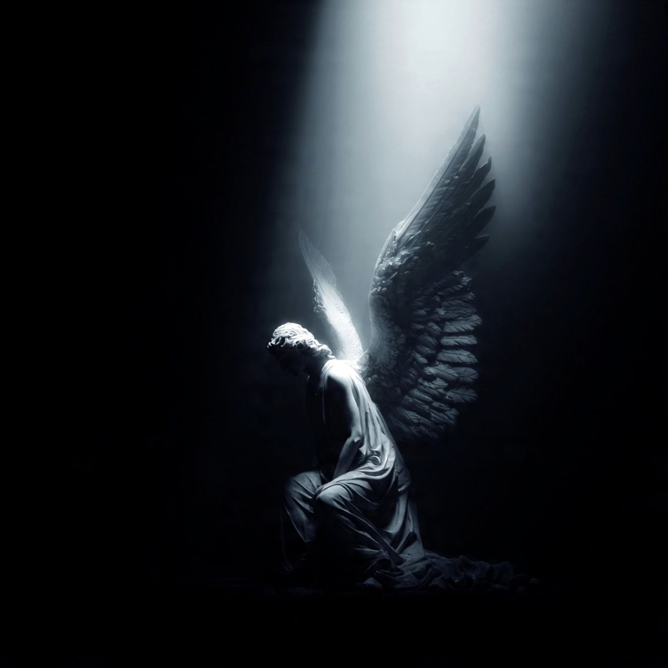1344x1344 Free picture: A statue of an angel in the dark with strong contrast and dramatic lit from