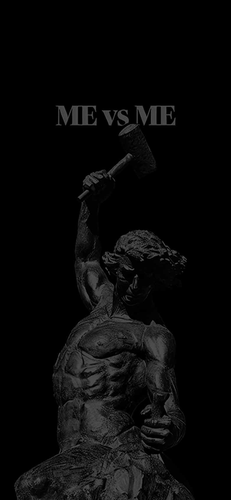 782x1692 Me vs Me Statue Motivation Black Wallpaper
