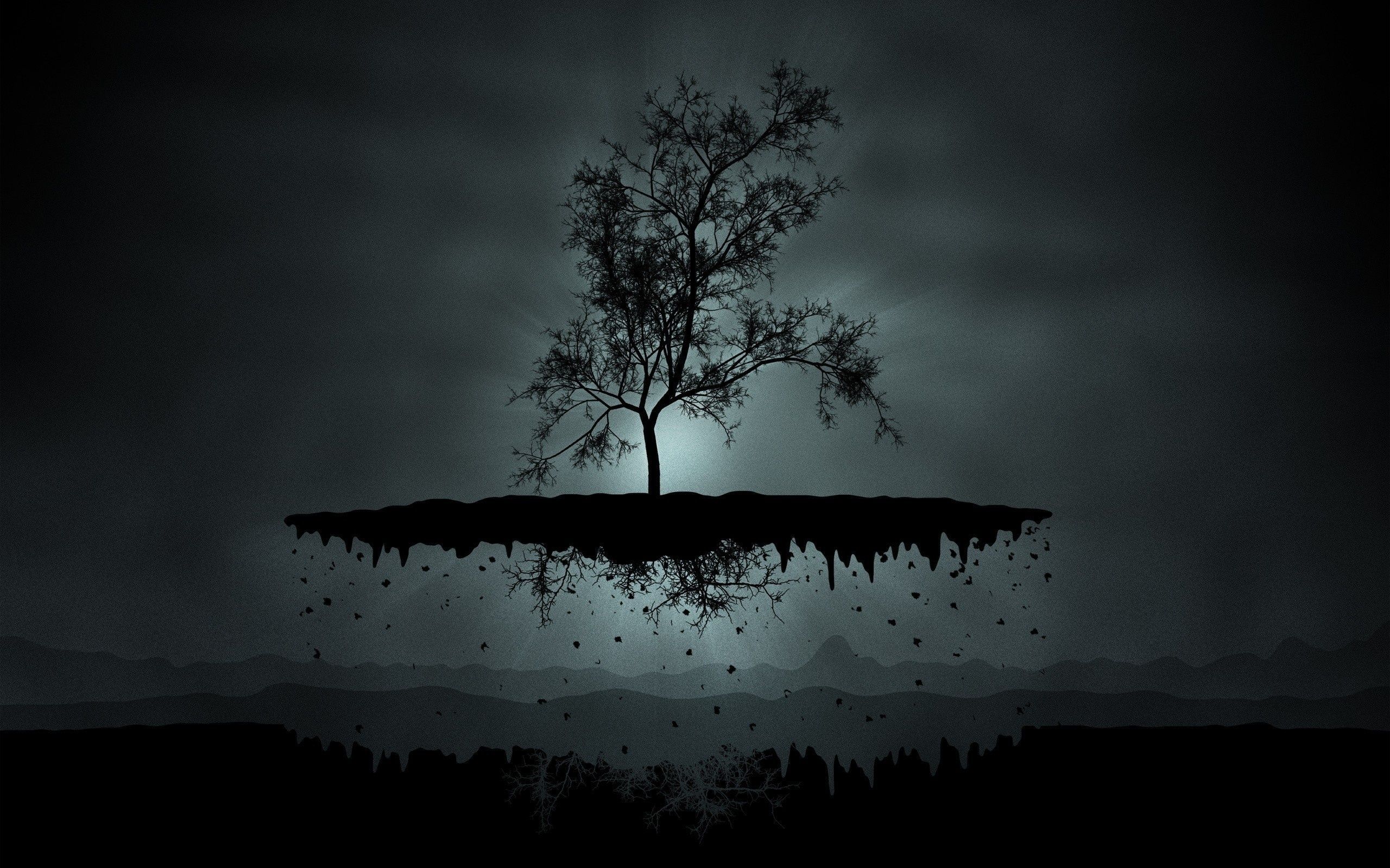 2560x1600 Wallpaper Dark night, tree, flight, mountains, creative picture 2560x1600 Picture, Image