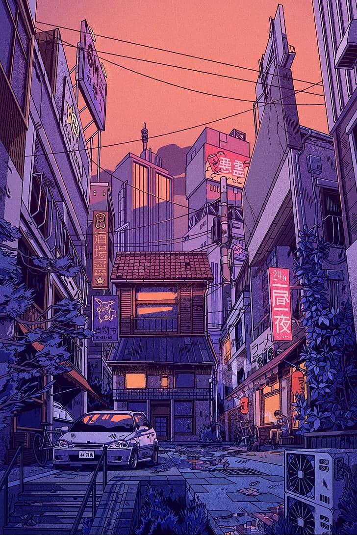728x1090 HD wallpaper: digital art, artwork, illustration, city, building, portrait display
