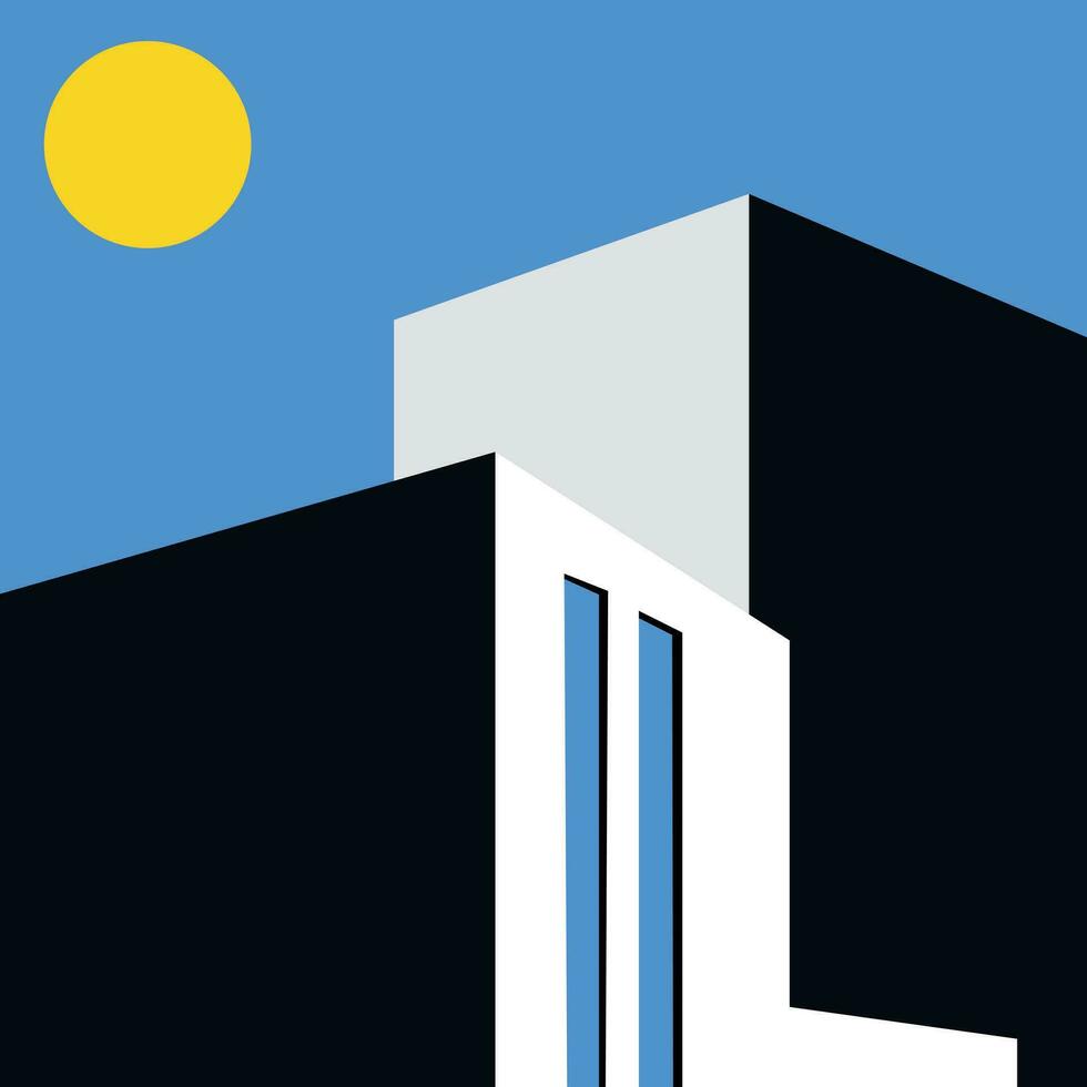 980x980 Architecture abstract. Poster with geometric shape building minimal, architecture cover, trendy color, vector. design for architecture background, wallpaper, poster, web, print, banner
