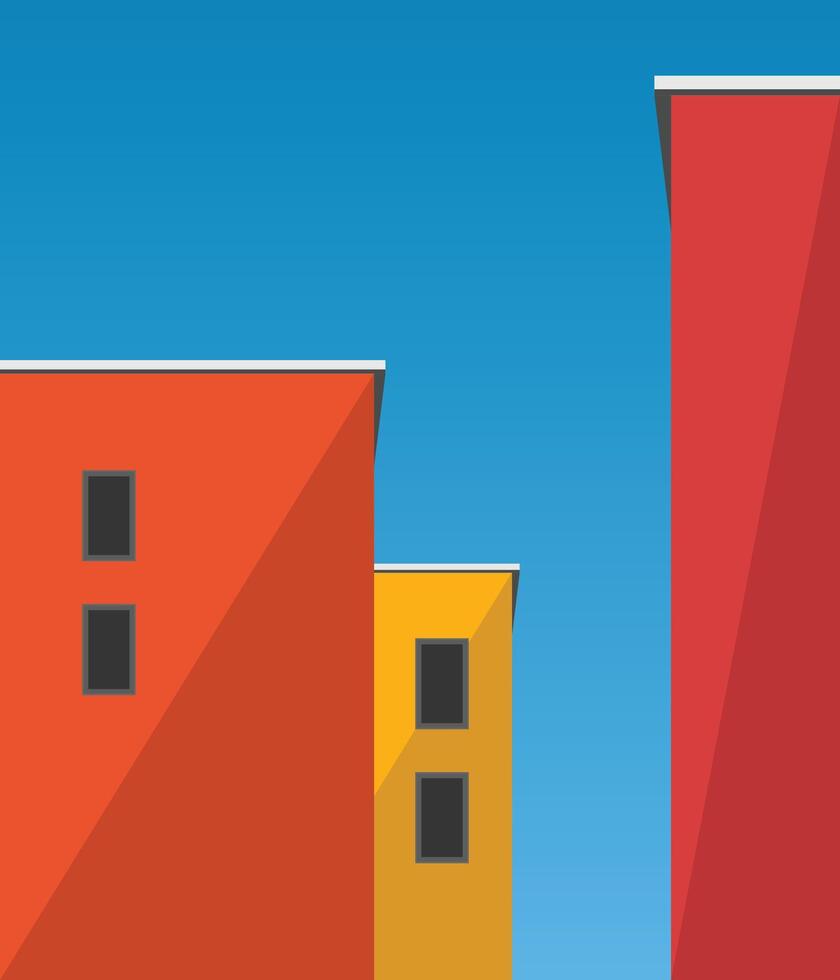 840x980 Abstract minimal building with blue sky background. Geometric Modern Architecture Illustration. Minimal Colorful Building on a Sunny Day. Abstract Shapes and Flat colorful building. Modern art