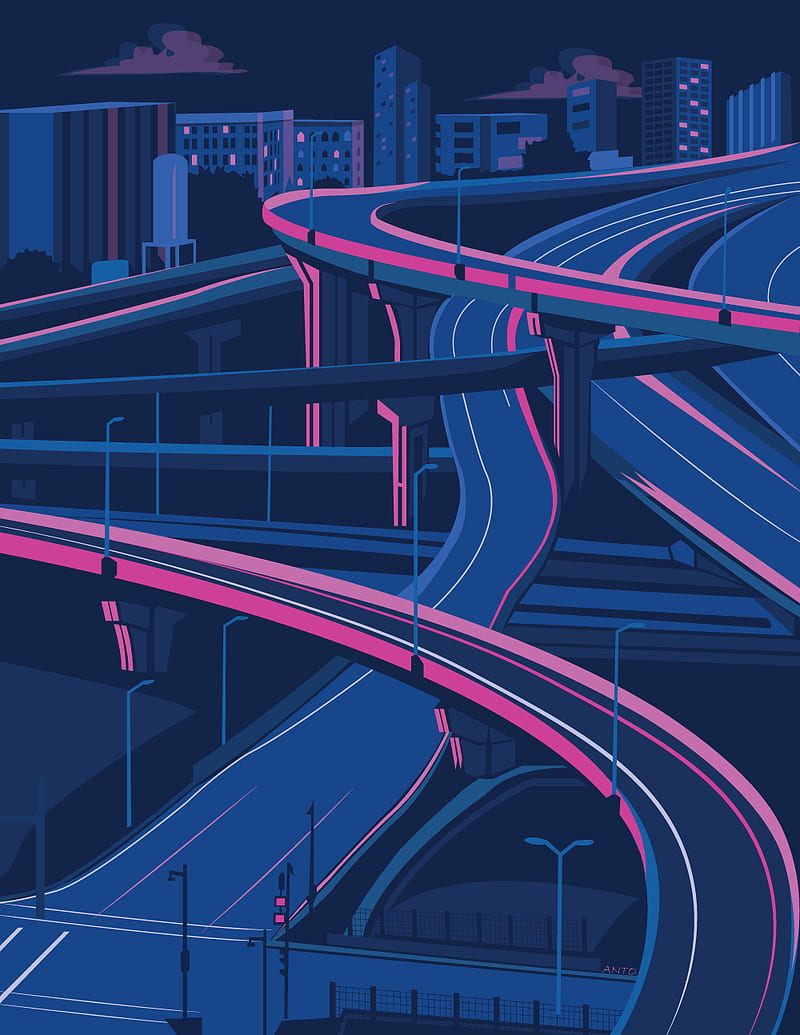 800x1035 Illustration, antographics, colorful, purple, Pink (artist), neon, glowing, cityscape, HD phone wallpaper