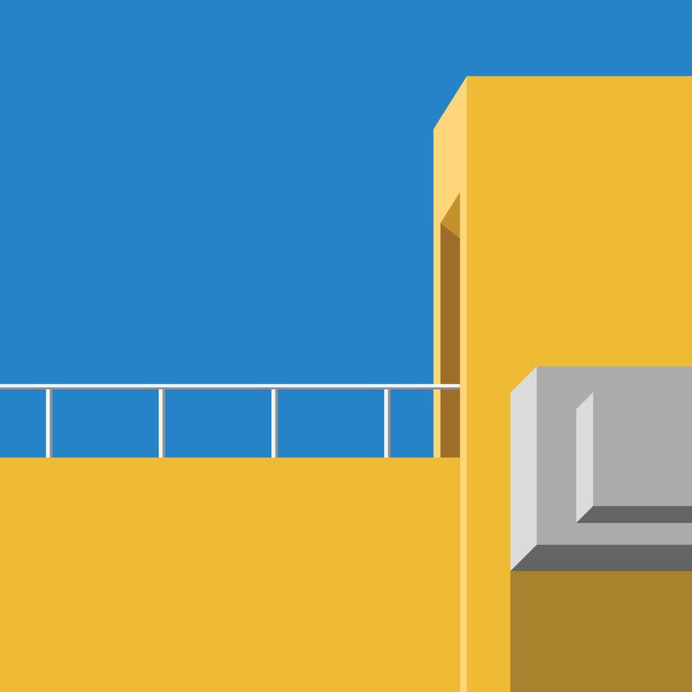980x980 Abstract minimal building with blue sky background. Geometric Modern Architecture Illustration. Minimal Colorful Building on a Sunny Day. Abstract Shapes and Flat colorful building Design. Abstract
