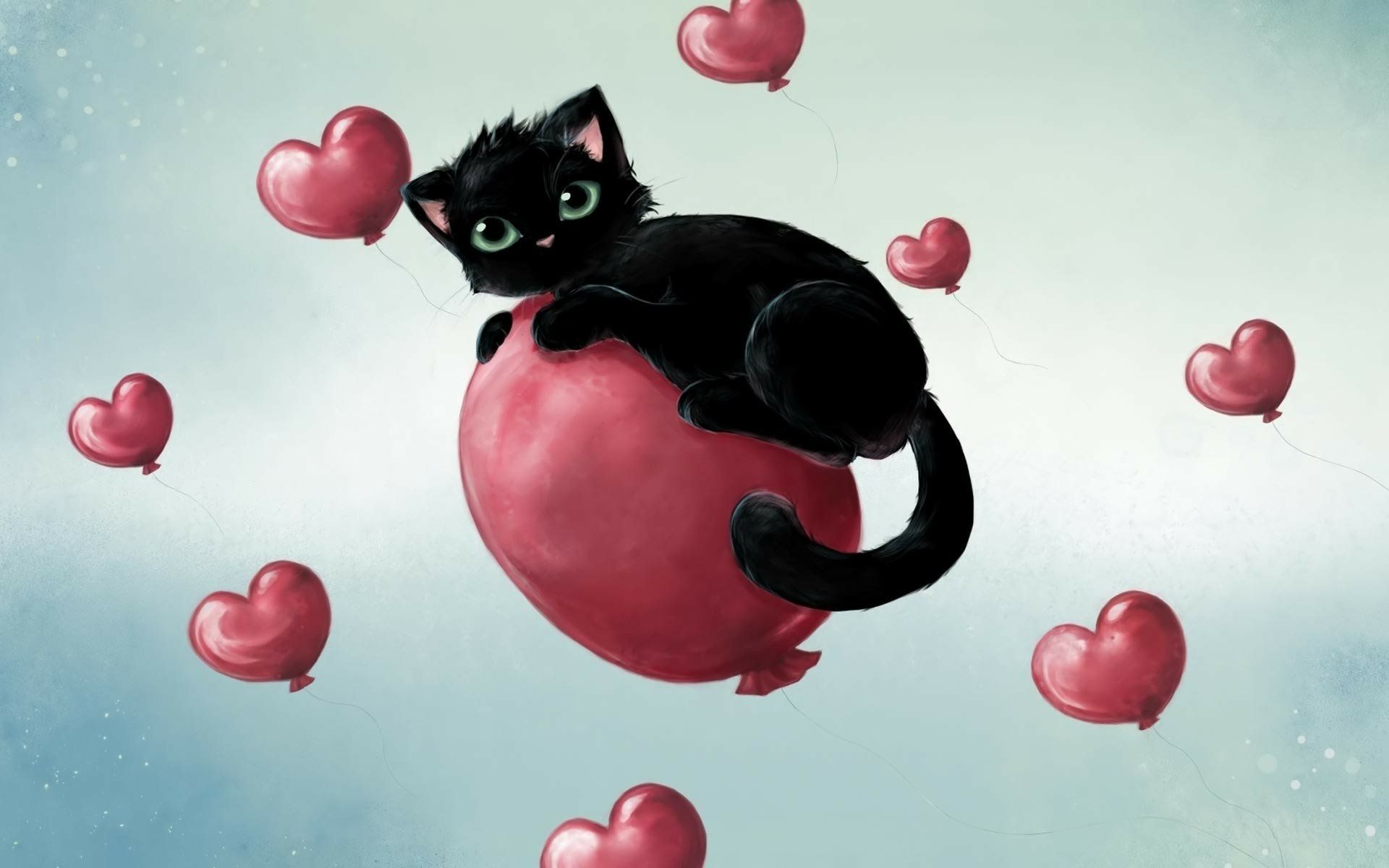 1920x1200 Cute Cat on Heart Balloon Wallpaperx1200