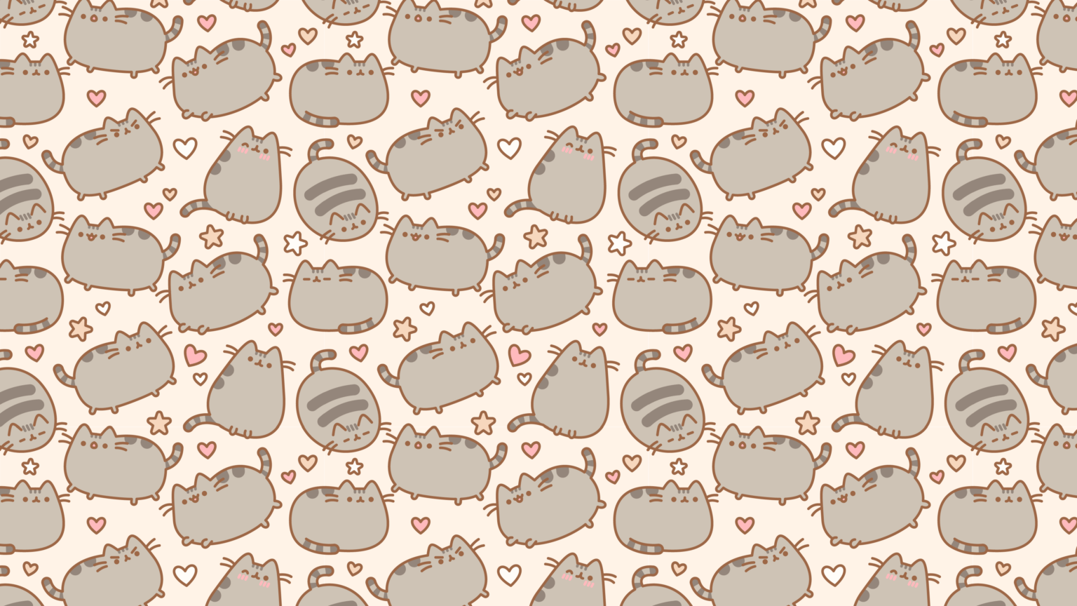 1536x864 Pusheen Hearts & Stars Pattern Wallpaper