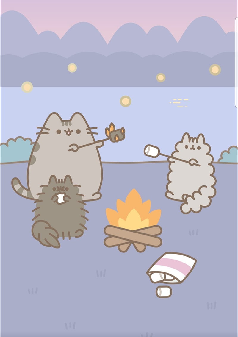 800x1132 Pusheen Campfire, summer, HD phone wallpaper