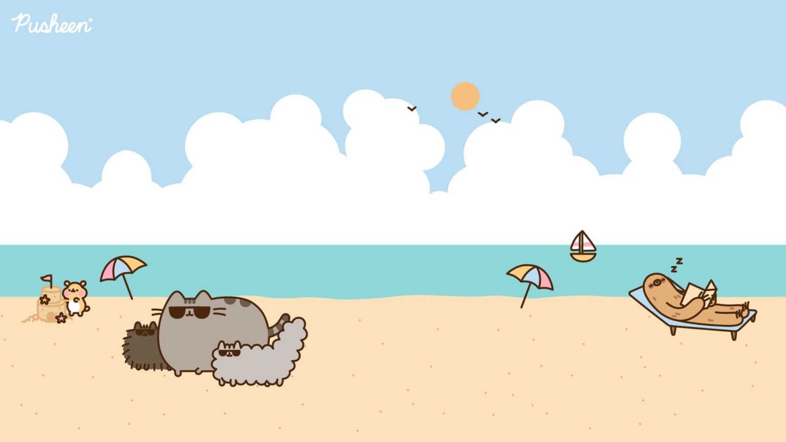 1536x864 Pusheen The Cat Beach Virtual Background