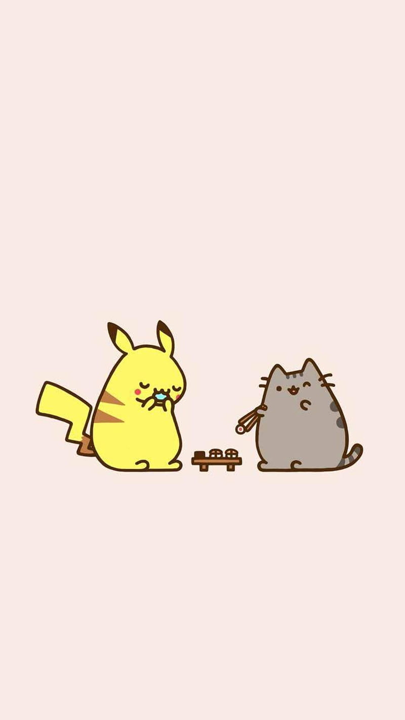 800x1423 Pusheen and pikachu, anime, cool, cute, kawaii, HD phone wallpaper