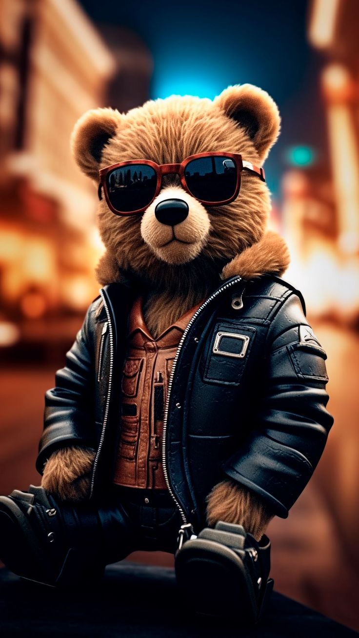 736x1308 Free background 4k, HD wallpaper bear, sunglasses, jacket, style, cool, blur HD for pc & mobile