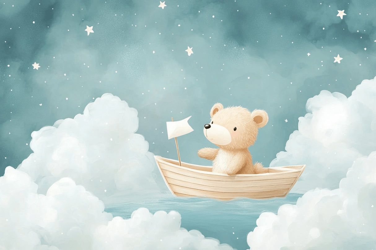 1214x809 Kids Mural Wallpaper. Teddy Bear Sailing Adventure